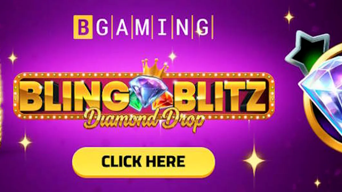Tampilan layar permainan slot Bling Blitz Diamond Drop dengan simbol berlian dan koin emas.