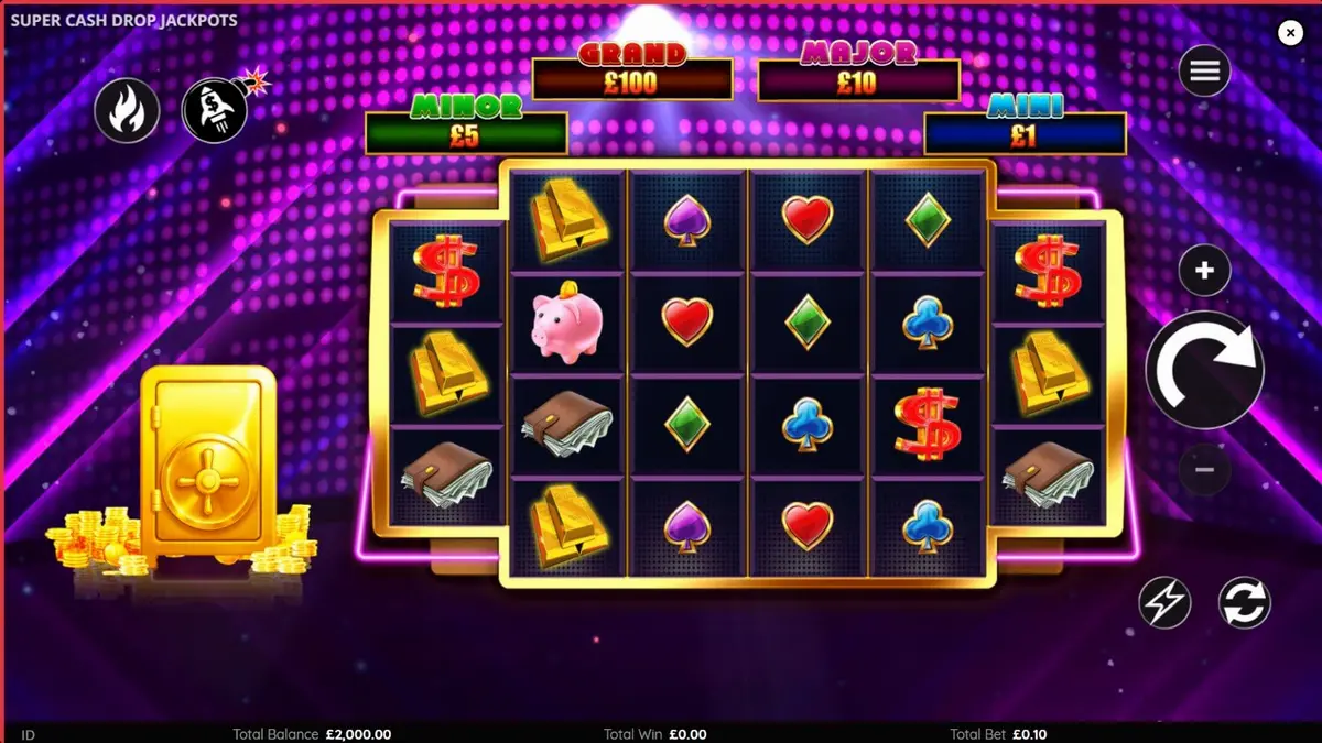 Tampilan visual neon heist dalam slot Super Cash Drop Jackpots